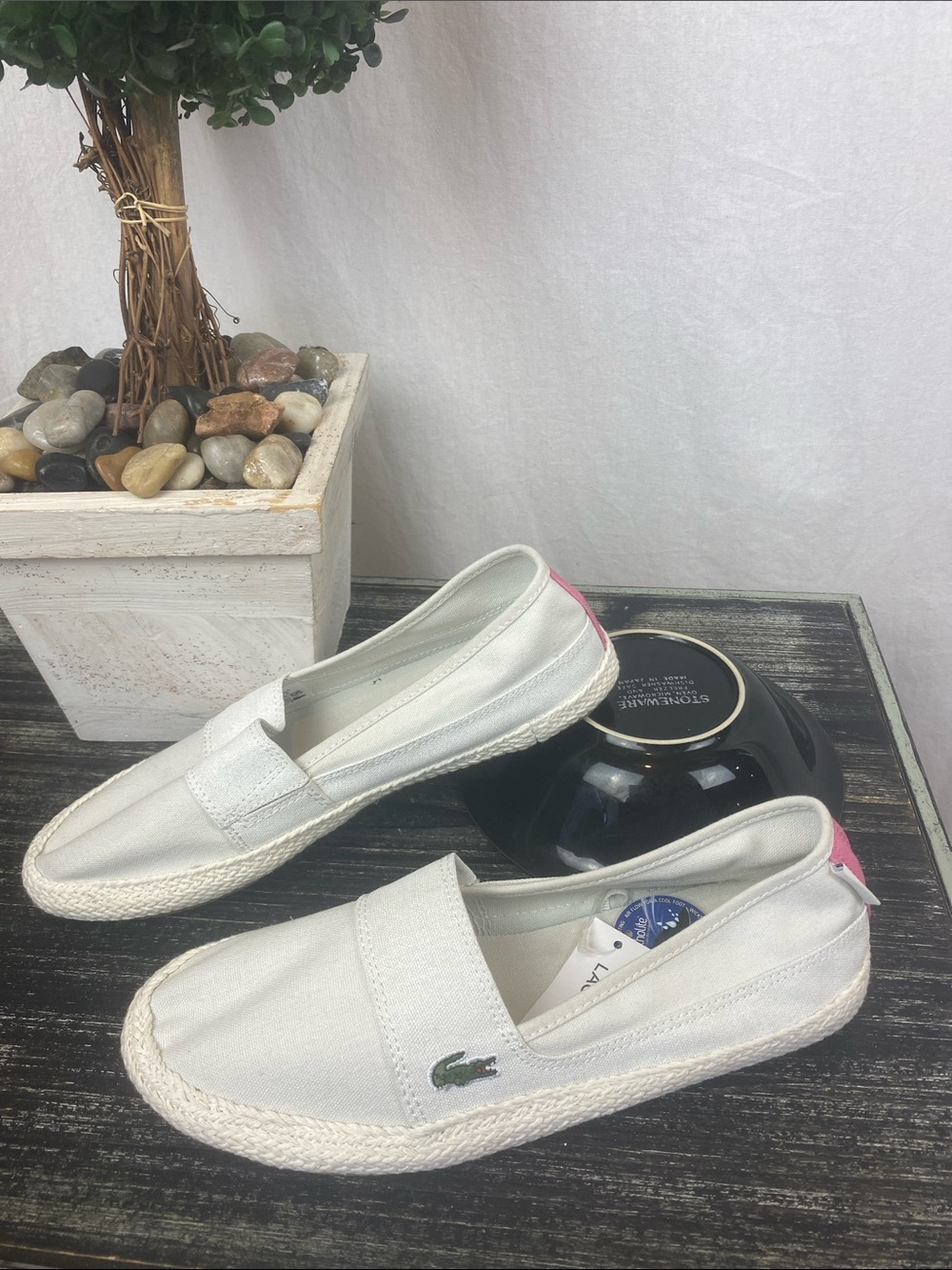 Lacoste White Canvas Espadrille Flat Slip On Sandal Shoes NEW 8